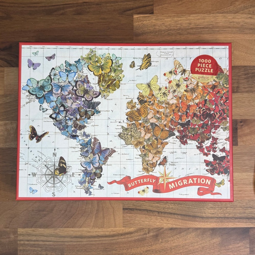 Galison Butterfly Migration 1000 Piece Jigsaw Puzzle Wendy Gold World Map Art